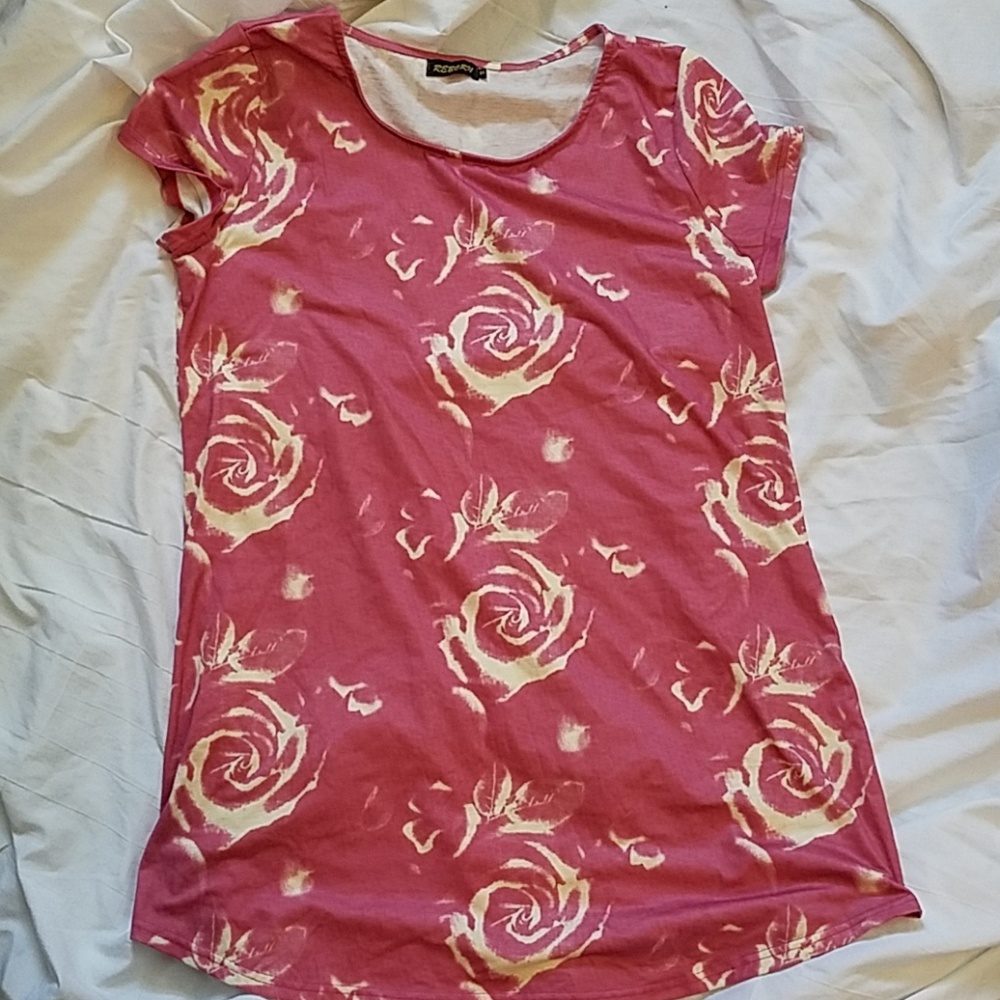 Pink Tunic with yellow accent roses